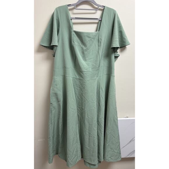Lane Bryant Women's 22 Green Midi Dress Flutter Sleeve Square Neck Tie Back NWT - Picture 1 of 6